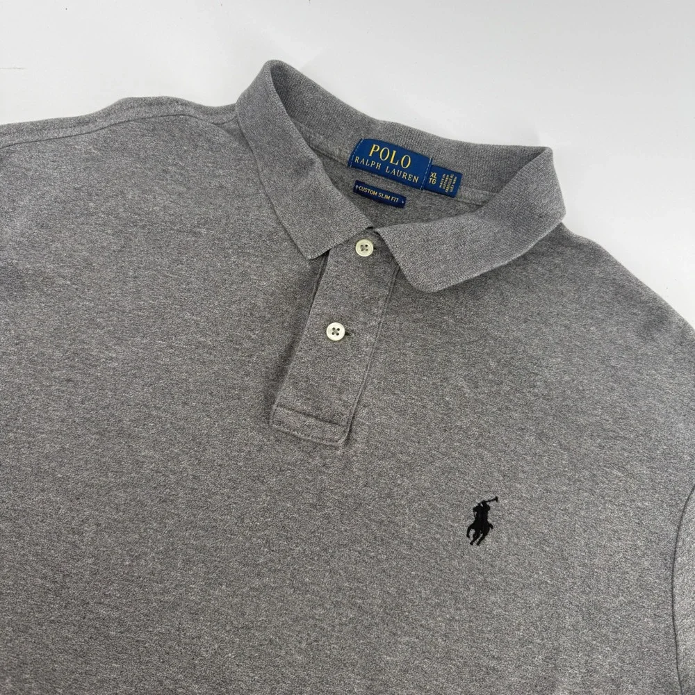 Polo Ralph Lauren Mens Custom Slim Fit Polo Shirt Gray XL Short Sleeve Pony Logo